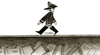 Dibujo de soldado marchando sobre libros enterrados